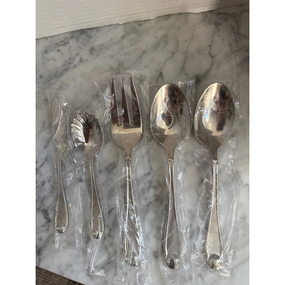Oneida Garnet 18/10 Stainless Steel 5 Piece Hostess Serving Set Glossy Ridged